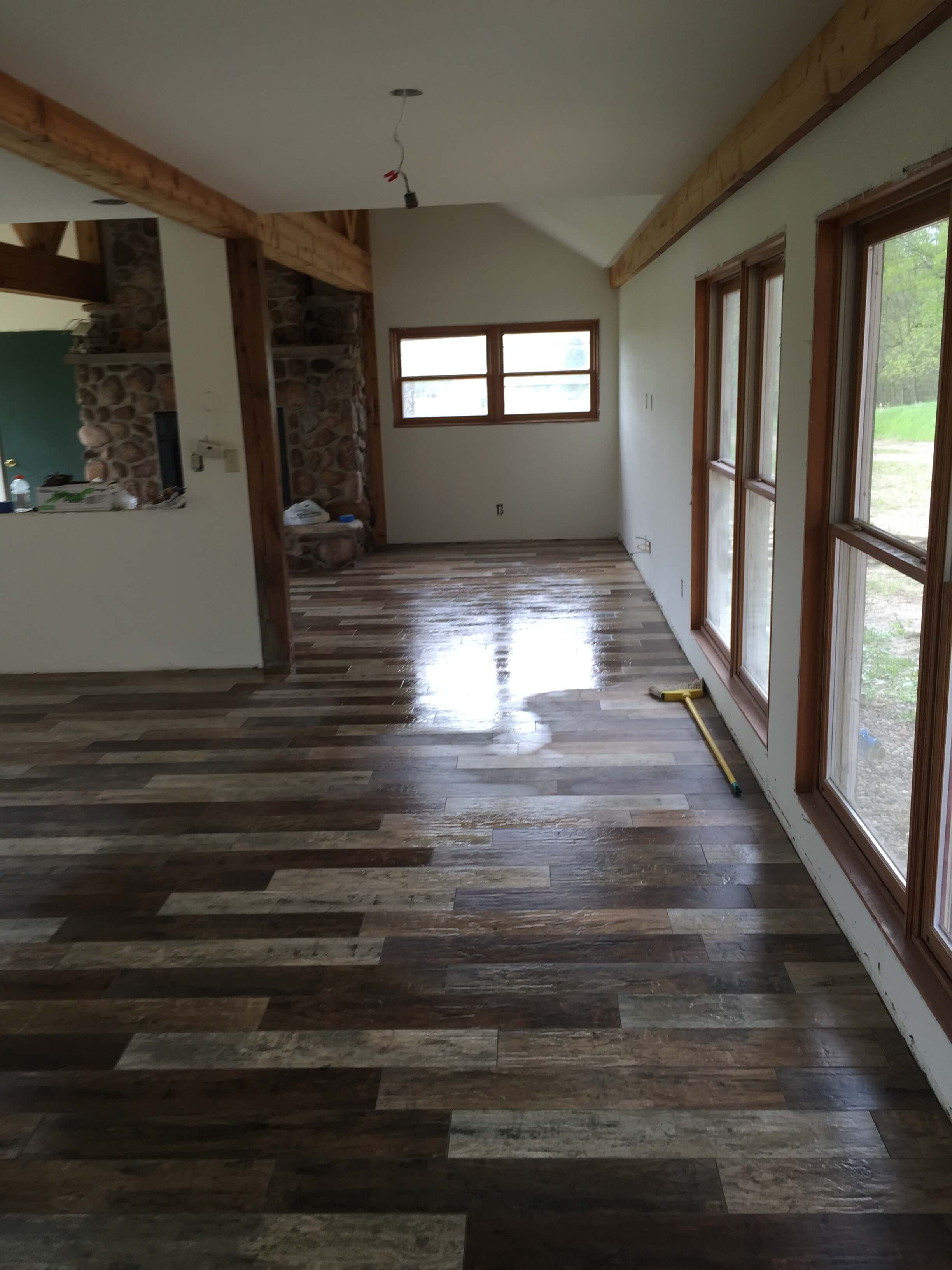 Rustic Living Room with Wood Tile