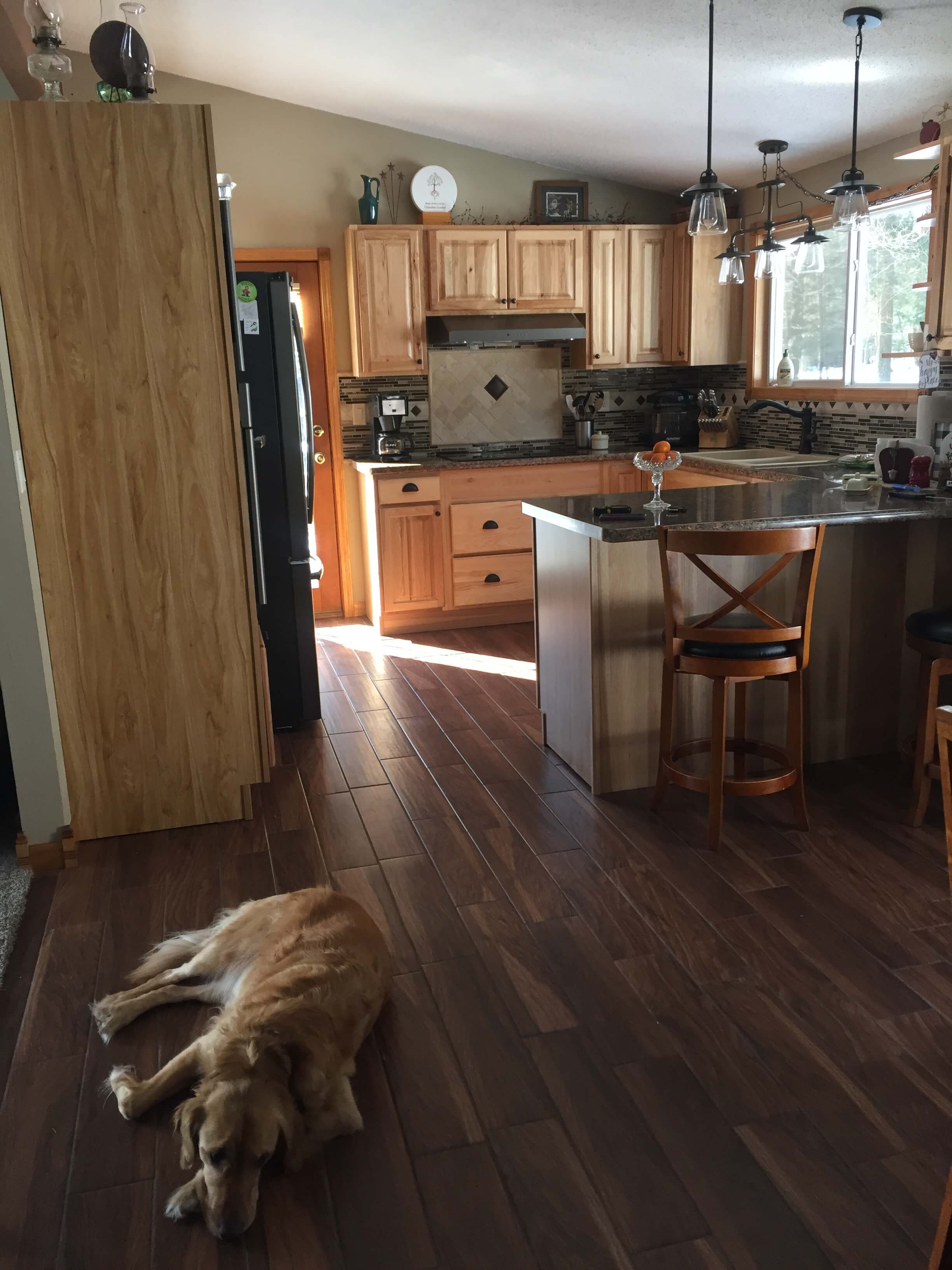 Kitchen with Wood Tile and Custom Backsplash
