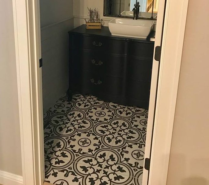 pattern tile powder room