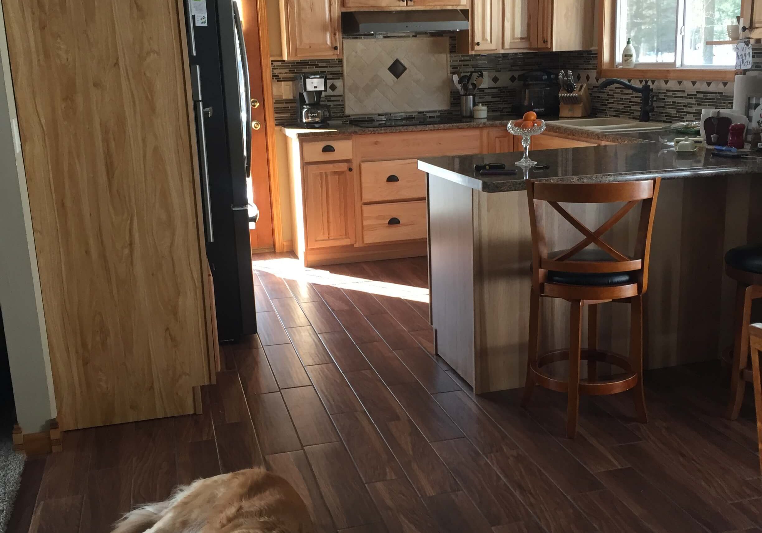 Kitchen with Wood Tile and Custom Backsplash